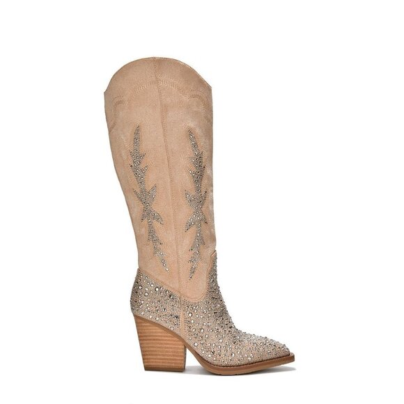 Diona J Shoes - Cape Robbin Block Studded Western Cowboy Boots Ivory Size 8